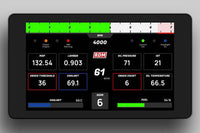 RDM-7 7-inch digital dashboard front view with custom gauge layout showing RPM, MAP and coolant temperature